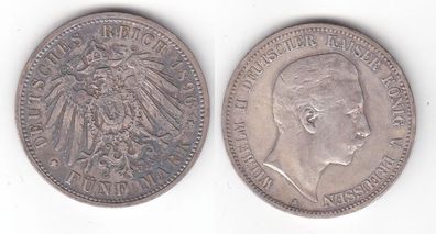 5 Mark Silber Münze Preussen Wilhelm II 1896 A f. vz (118910)
