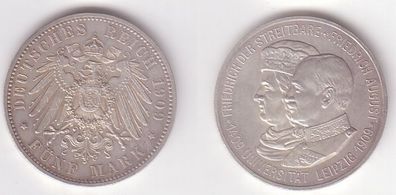 5 Mark Silber Münze Sachsen 500 Jahre Uni Leipzig 1909 (BN4189)