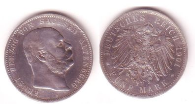 5 Mark Silber Münze Sachsen Altenburg Herzog Ernst 1901 f. vz/ vz (105732)