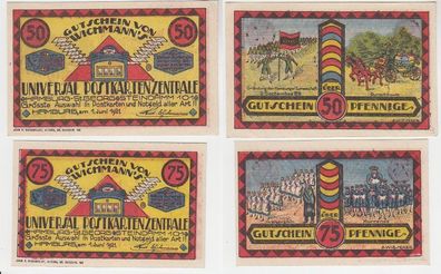 50 & 75 Pfennig Banknoten Notgeld Hamburg Postkartenzentrale 1921 (116119)