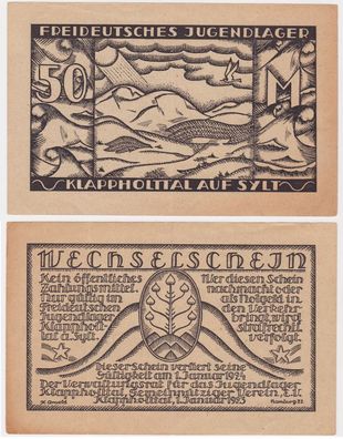 50 Mark Banknote Freideutsches Jugendlager Klappholttal auf Sylt (130146)