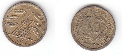 50 Reichspfennig Messing Münze Weimarer Republik 1925 E Jäger 318 (119435)