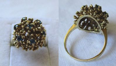 extravaganter Ring aus 585er Gold blütenartig mit Saphirblüten (123203)