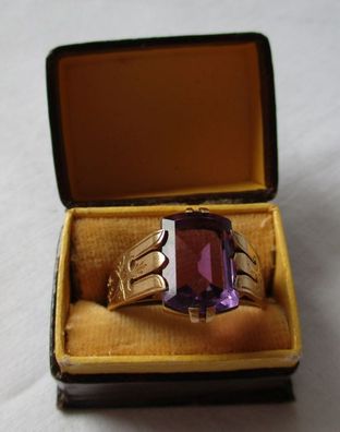 hochwertiger 585er Gold Ring Damenring mit großem Amethyst und Ornament (112413)