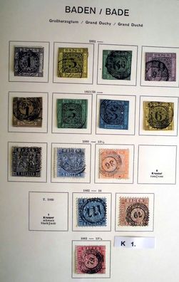 schöne hochwertige Briefmarkensammlung Baden 1851 bis 1868