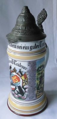 schöner Porzellan Reservistenkrug 2. Thür. Inf. Regt. Meiningen 1900-1902 (116980)