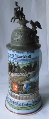 schöner Porzellan Reservistenkrug Feld. Art Regt. Landau 1907-09 (117791)