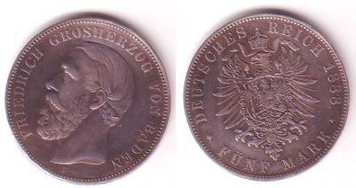 5 Mark Silber Münze Baden A ohne Querstrich 1888 G f. vz/ vz (102153)