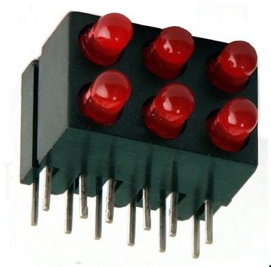 LED Array mit 6 x LED 3mm, rot, liegend, anreihbar RM2,5mm Mentor 1801.3220, 2St.