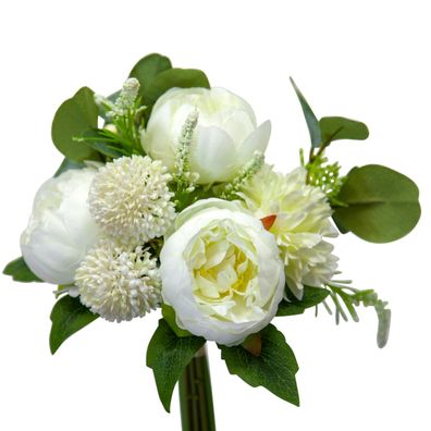 Blumenstrauß Pfingstrose 24x28 cm Kunstblume weiß Kunstpflanze Bouquet Strauß
