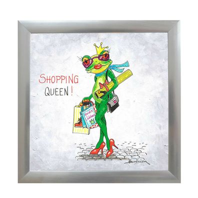 Bild Froschfrau Shopping Queen Frosch im Bilderrahmen 30x30 cm Rahmen wandbild
