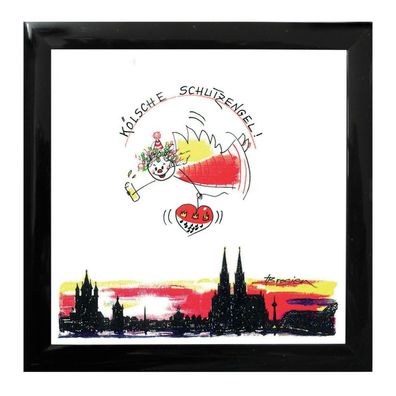 Bild Kölsche Schutzengel Skyline Köln im Bilderrahmen 30x30 cm Rahmen Wandbild