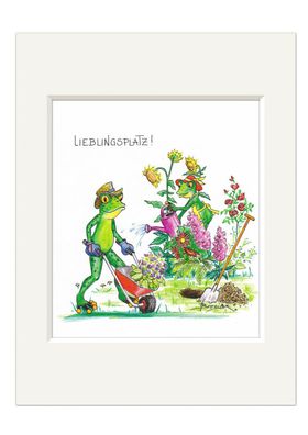 Passepartout Bild Frosch Lieblingsplatz Garten 24x30 cm Kunstdruck H. Brosien