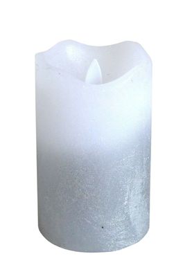 LED Wachs Kerze mit Timer 12 cm weiß Silber Design Echtwachskerze
