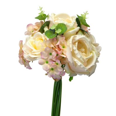 Blumenstrauß Rosen Hortensien 30 cm creme rosa Kunstblume Kunstpflanze Bouquet