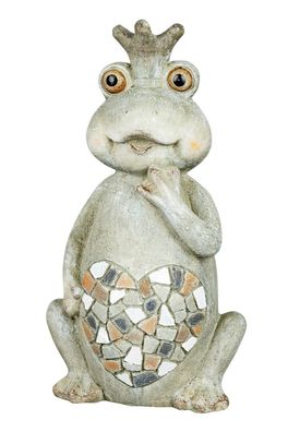 Große Dekofigur Frosch Kunststein Mosaik creme 44 cm Froschkönig Gartenfigur