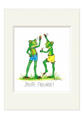 Passepartout Bild Frosch Beste Freunde 24x30 cm Kunstdruck H. Brosien Frösche