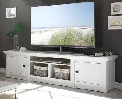 TV-Lowboard Pinie weiß TV-Schrank Landhaus TV Board Fernsehschrank Hooge 194 cm