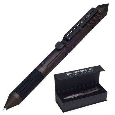 BlackField Tactical Pen Kugelschreiber schwarz mit Schlagspitze, Magnetbox Schachtel