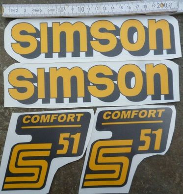 S51 Comfort dunkleres Gelb, Simme, Aufklebersatz, Oldtimer, Simson
