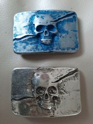 umjuBELT Gürtelschnalle Schließe Totenkopf Dead Mens Reef blau silber 8x5,5 cm