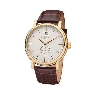 Regent Herren Armbanduhr UM-1502 mit kleine Sekunde, goldfarben und Lederband