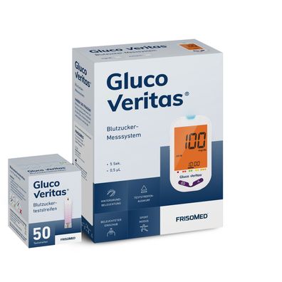 Blutzuckermessgerät Starterset (mg/ dL) inklusive 50 Teststreifen | Gluco Veritas