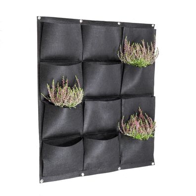 Pflanztasche zum aufhängen - mit 12 Fächern / schwarz - Pflanzenwand Pflanzbeutel