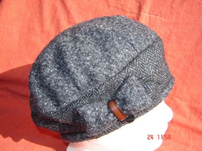 Damenkappe Baske Wollstoff Hahnentritt schwarz grau v Frasconi Microfleecefutter W5