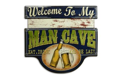 Blechschild "Man Cave" Männerhöhle Auto Werkstatt Garage Diner Bar 46x50m NEU