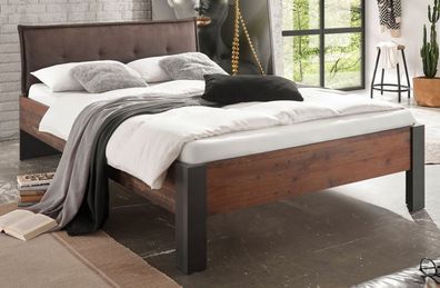 Bett Used Wood grau Kopfteil gepolstert Einzelbett Liegefläche 140 x 200 cm Ward