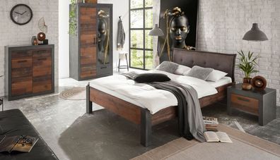 Schlafzimmer komplett in Used Wood grau mit Bett Schrank Kommode Nachttisch Ward