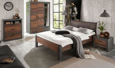 Schlafzimmer komplett Set in Used Wood grau mit Bett Schrank Kommode Nachttisch Ward