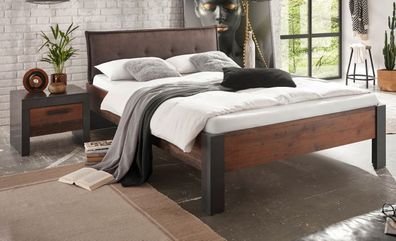 Schlafzimmer Used Wood grau Set 2-tlg. Bett Liegefläche 140 x 200 und Nachttisch Ward