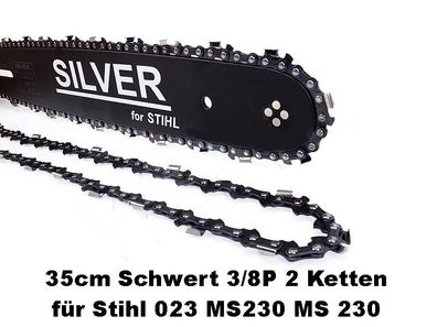 Schwert und 2 Ketten 35 cm 3/8P 1, 3 50 TG SILVER passend für Stihl