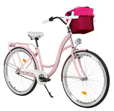 28 Zoll Damenfahrrad MILORD Citybike Mit Korb Stadtrad Vintage Pink Fahrrad 3 Gänge