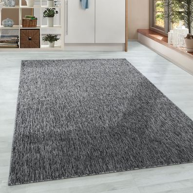Kurzflor Wohnzimmer Teppich Einfarbig Flachgewebe Grau meliert glänzend