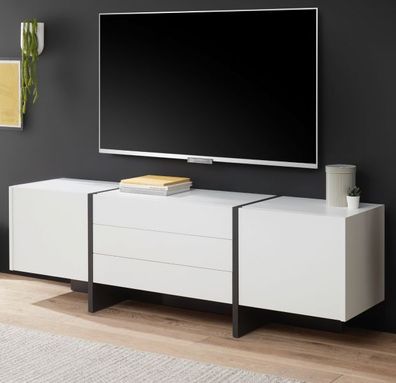 TV-Lowboard Flat TV Unterschrank weiß matt und grau 190 cm mit Komforthöhe Design-M