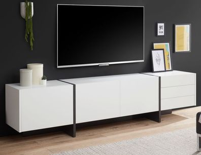 TV-Lowboard Design-M Fernsehtisch weiß matt / grau XXL TV Board 250 cm in Komforthöhe