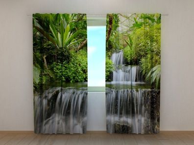 Fotogardine Wasserfall in Bali, Fotovorhang mit Motiv, Fotodruck, Gardine auf Maß