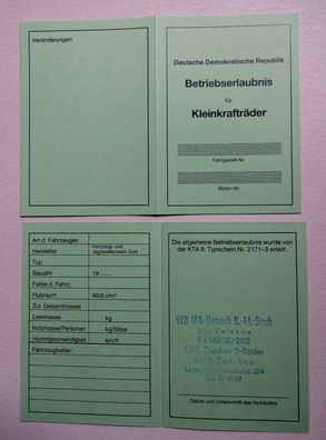ABE Kr 51/2  Schwalbe Betriebserlaubnis SIMSON  & EIN Typenschild =  DDr Stil 