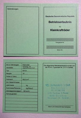 ABE Betriebserlaubnis Simson KR 51 Schwalbe / 1 / K / S Original DDR IFA gestempelt