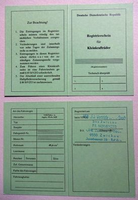 ABE Registrierschein Betriebserlaubnis SIMSON STAR SR 4-2/1 mit Echtem DDR Stempel