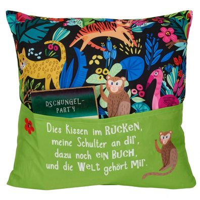 Hergo Sofahelden Kissen mit Taschen 43x43cm - Lesekissen Kids - Dschungel 9031