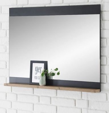 Garderobenspiegel Beveren in grau und Kastanie Flur Spiegel mit Ablage 92x71 cm