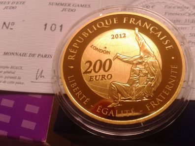 200 euro 2012 Frankreich Judo Olympische Spiele London 1 UNze Gold - nur 110 Stück