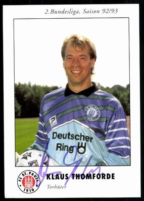 Klaus Thomforde FC St. Pauli 1992-93 Original Signiert + A 78914