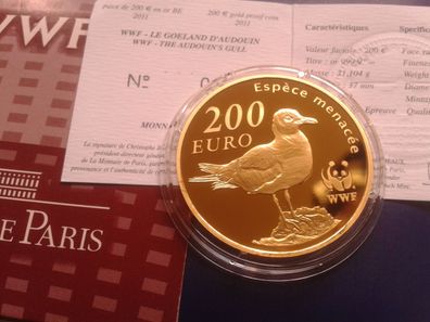 Original 200 euro 2011 PP 1 Unze 31,1g Gold Frankreich WWF Möve Goeland nur 107 Stück