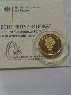 Original 20 euro 2010 J (Hamburg) Gold BRD Deutschland Serie deutscher Wald Eiche