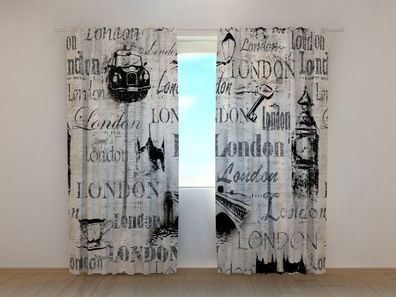 Fotogardine London s/ w, Fotovorhang mit Motiv, Digitaldruck, Gardine auf Maß